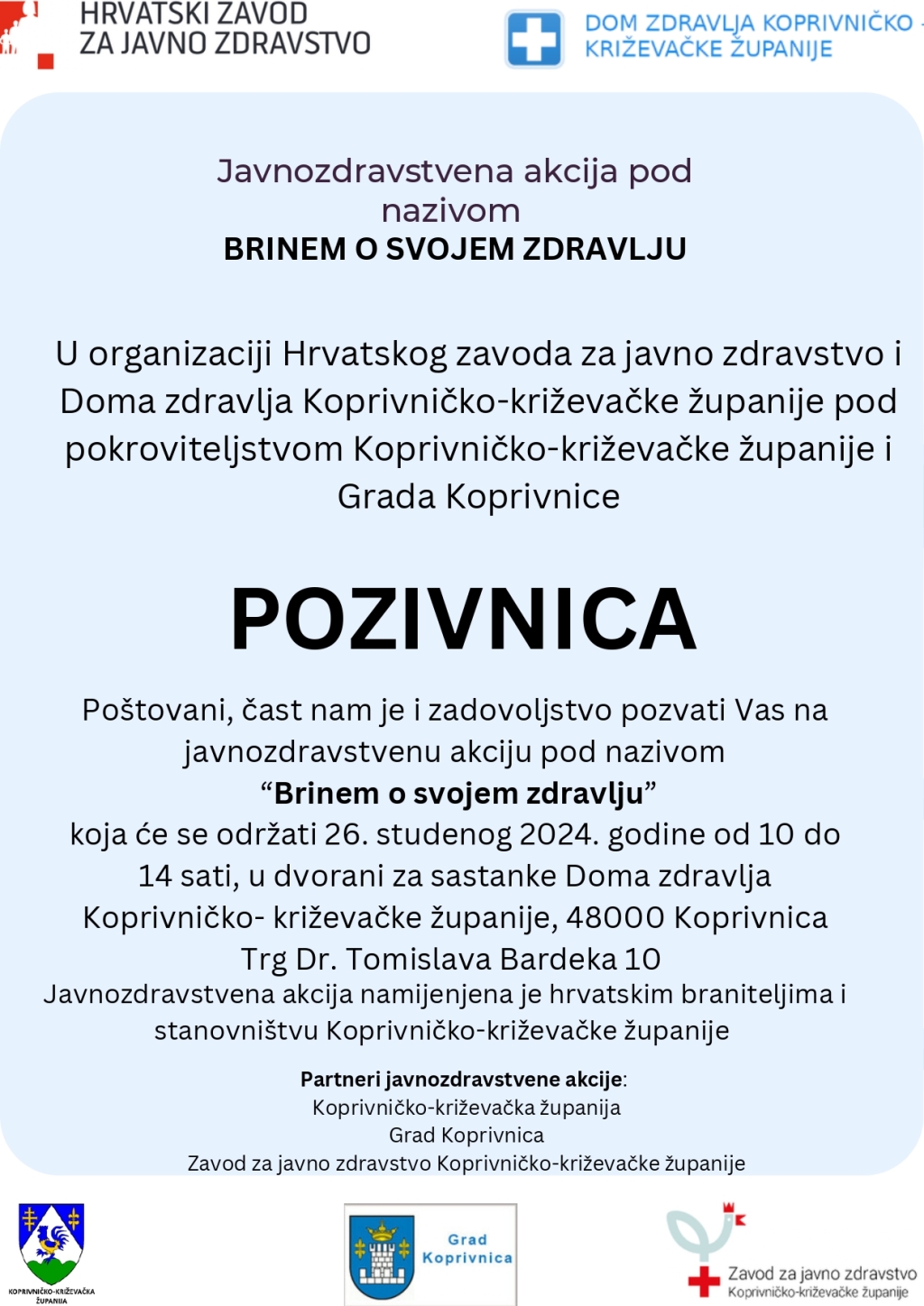 Pozivnica javnozdravstvena akcija Brinem o svojem zdravlju page 0001